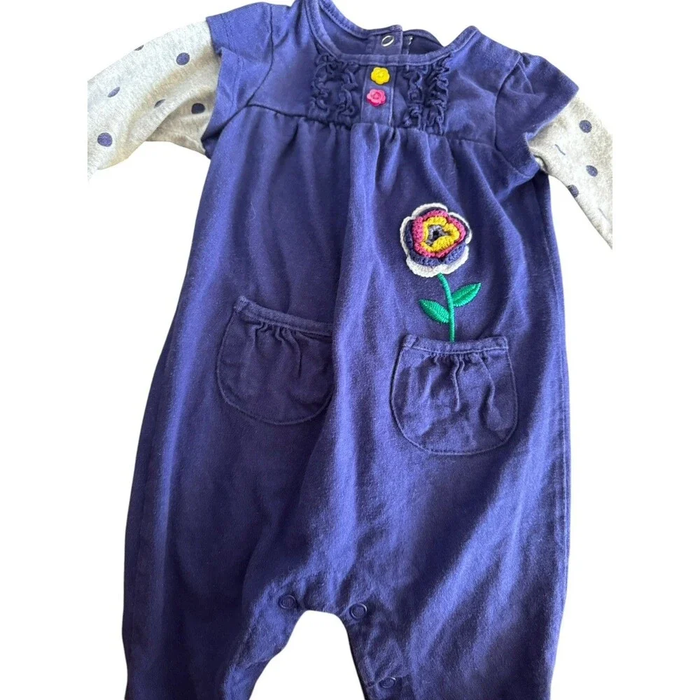 VTG Baby Girl Size 3M One-Piece Outfit‎ 100% Cotton Long Sleeve Blue Embellished